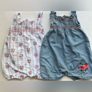 Princess Rose | Bundle of 2 Floral and Denim Baby Girl’s Romper Set